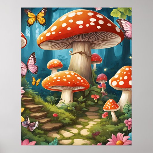 Poster Escaliers de champignons magiques de la forêt ench (Devant)