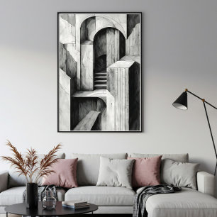 Poster Escaliers et Arches Architecturaux Surréalistes Mo