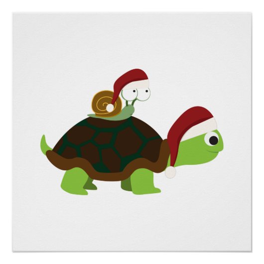 Poster Escargot de Noël sur une tortue (Devant)