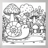 Poster Escargot et champignons mignons | Couleur (Devant)