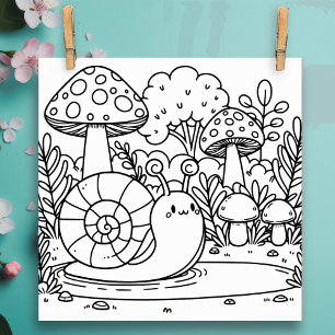 Poster Escargot et champignons mignons Couleur