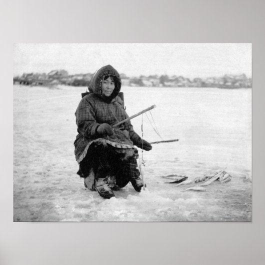 Poster Eskimo Ice Fishing in Nome, Alaska Photographie (Devant)