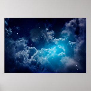Poster Espace de ciel nocturne avec nuage et étoilesciel,