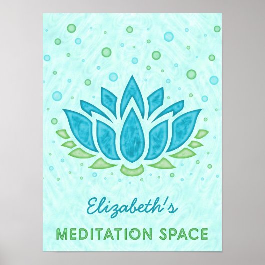 Poster Espace de méditation Blue Lotus Flower Zen | Nom (Devant)