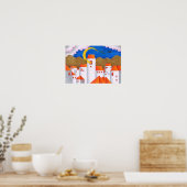 Poster Espace étrange, une ville au clair de lune croissa (Cuisine)