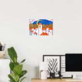 Poster Espace étrange, une ville au clair de lune croissa (Bureau à domicile)