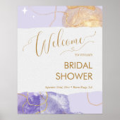Poster Espace Or Violet Aquarelle Bienvenue à la Mariée (Devant)
