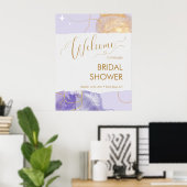 Poster Espace Or Violet Aquarelle Bienvenue à la Mariée (Bureau à domicile)