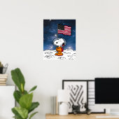 Poster ESPACE | Snoopy avec astronaute du drapeau (Bureau à domicile)