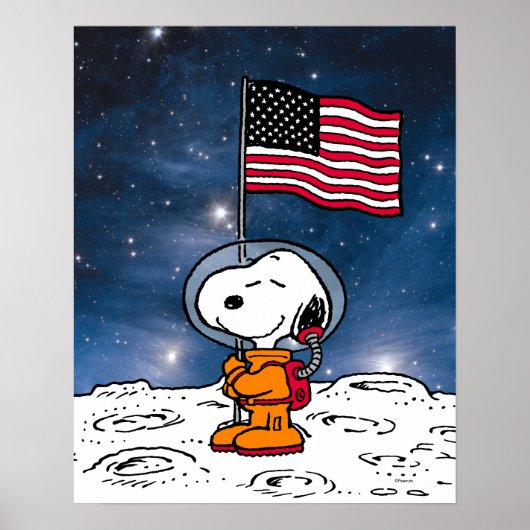 Poster ESPACE | Snoopy avec astronaute du drapeau (Devant)