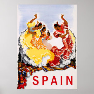 Poster Espagne, danse traditionnelle, femme, voyage vinta