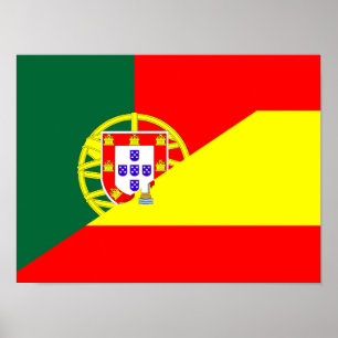 Poster espagne pays voisins du portugal à moitié drapeau 