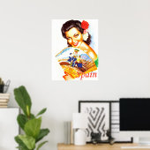 Poster Espagne, portrait d'une Espagnole avec ventilateur (Bureau à domicile)