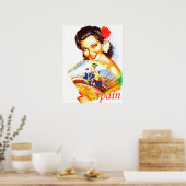 Poster Espagne, portrait d'une Espagnole avec ventilateur (Cuisine)