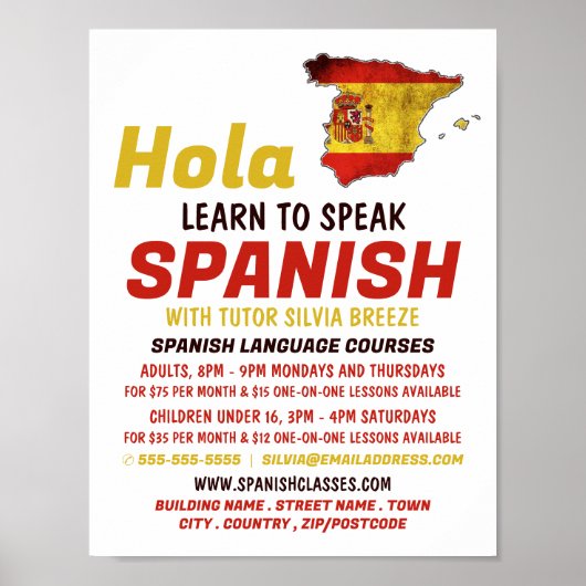 Poster Espagnol Hola, cours d'espagnol (Devant)