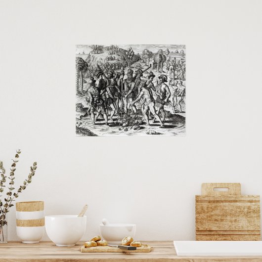 Poster Espagnols recevant des cadeaux d'Indiens (Cuisine)