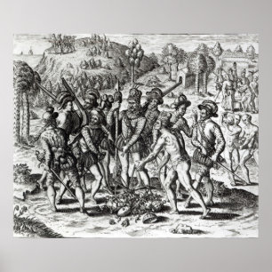 Poster Espagnols recevant des cadeaux d'Indiens