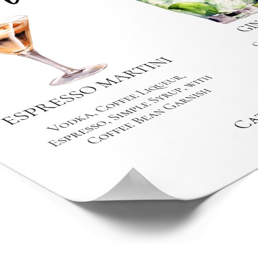 Poster Espresso Martini Gin & Tonic Cocktail Mariage Menu (Coin)
