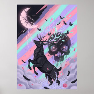Poster Esprit de cerf mystique gothique pastel