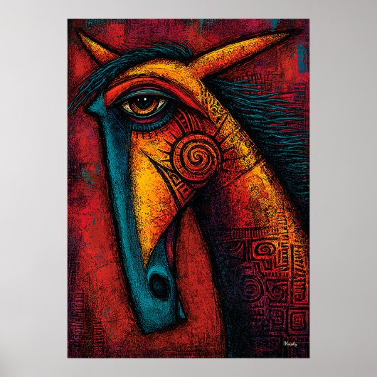 Poster Esprit de Cheval Primitif – Abstraction Expression (Devant)