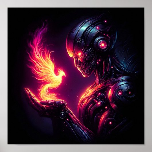 Poster Esprit de feu de phénix de robot cyber futuristic (Devant)