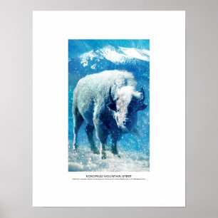 Poster Esprit de montagne de Kokopelli, buffle blanc dans