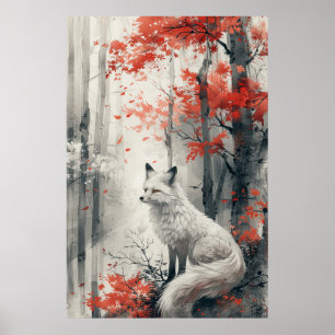 Poster Esprit Kitsune – Renard Japonais dans la Forêt en
