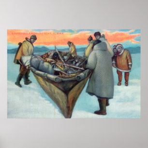 Poster Esquimaux lançant le bateau de pêche à la baleine