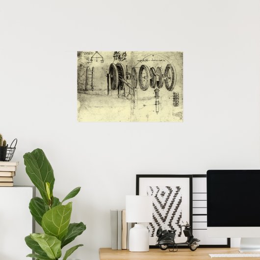 Poster Esquisse technique d'une roue par Léonard de Vinci (Bureau à domicile)