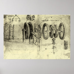 Poster Esquisse technique d'une roue par Léonard de Vinci