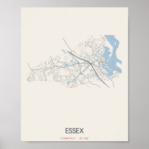 Poster Essex, carte de rue du Connecticut – Établi en 185