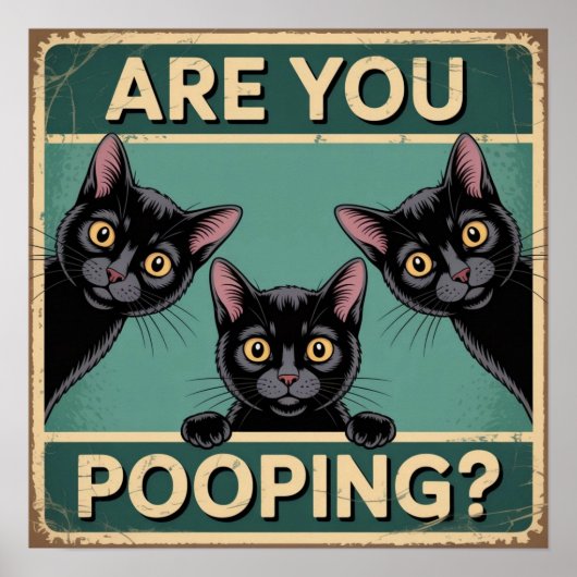 Poster "Est-ce que vous faites caca?" Drôles de chats noi (Devant)