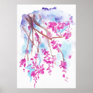 Poster Estampe d'aquarelle de fleurs Cherry Blossom