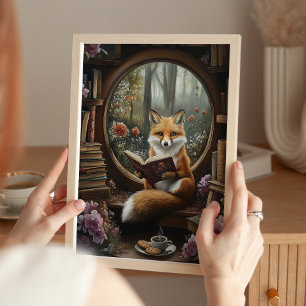 Poster Estampe d'art du renard lisant, amateur de livres 
