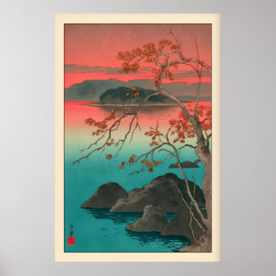 Poster Estampe de feuilles d'érable de Kawase Hasui Nuit 