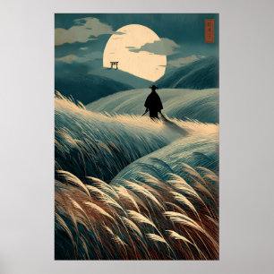 Poster Estampe de paysage japonais Collines au clair de l
