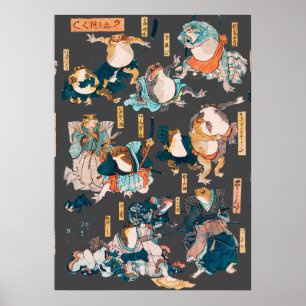 Poster Estampe japonaise de grenouille sur bois Kuniyoshi