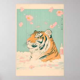 Poster Estampe Ukiyo-e Tigre dans la baignoire Salle de b