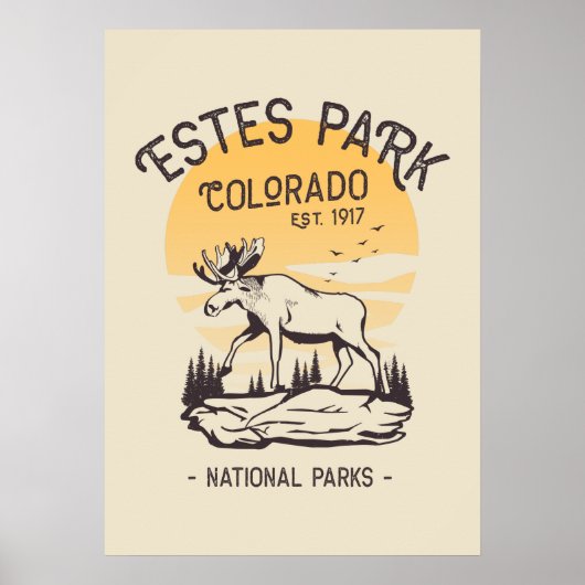 Poster Estes Park Colorado National Park Moose Sunset (Devant)