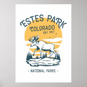 Poster Estes Park Colorado National Park Moose Sunset