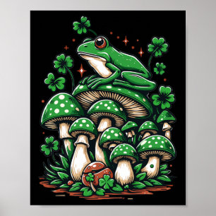 Poster esthétique grenouille cottagecore sous champignon