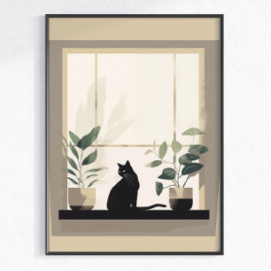 Poster Esthétique minimaliste de chat noir neutre