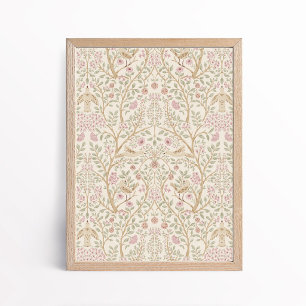 Poster Esthétique Rose Beige Oiseaux dans les Arbres Bota