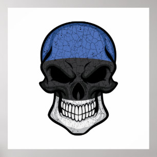 Poster Estonie Drapeau crâne souriant