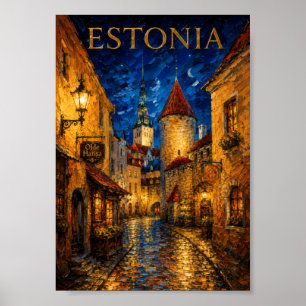 Poster Estonie : Nuit mystique Souvenir d'art de Tallinn