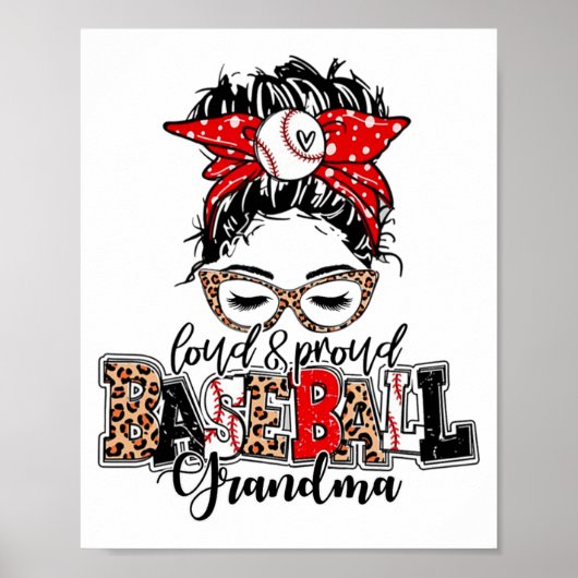 Poster Et Fier Grand-Mère De Baseball Messy Bun Leopard (Devant)