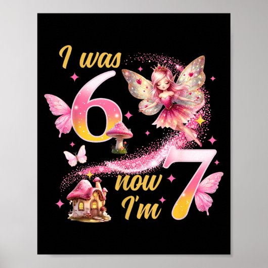 Poster Étais 6 7 ans filles 7ème anniversaire fée princes (Devant)