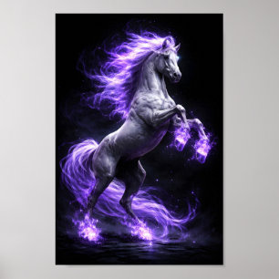 Poster Étalon cabré avec une crinière de flamme violette