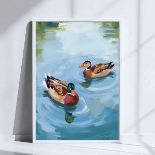 Poster Étang aux canards peint à l'aquarelle