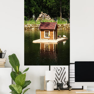 Poster Étang avec maison d'oiseaux